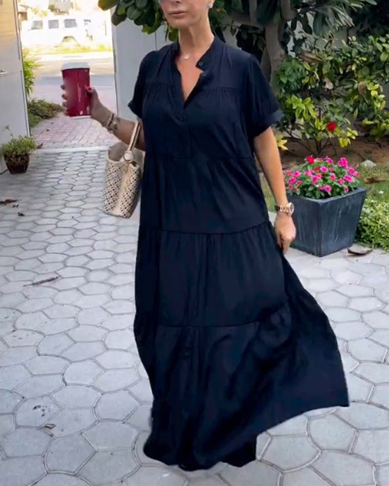 Elegant V Neck Short Sleeve Dress