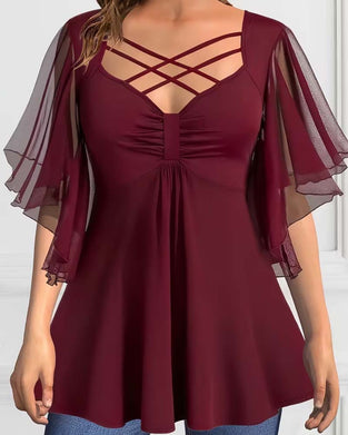 V-Neck Solid Color Blouse