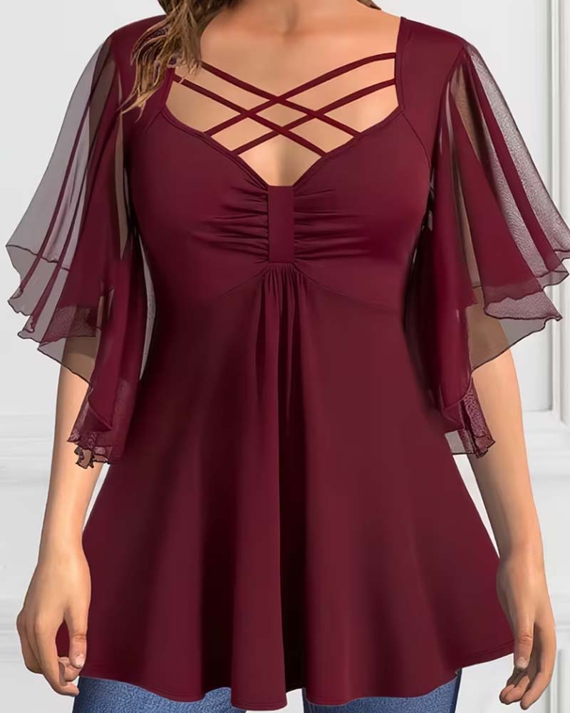 V-Neck Solid Color Blouse