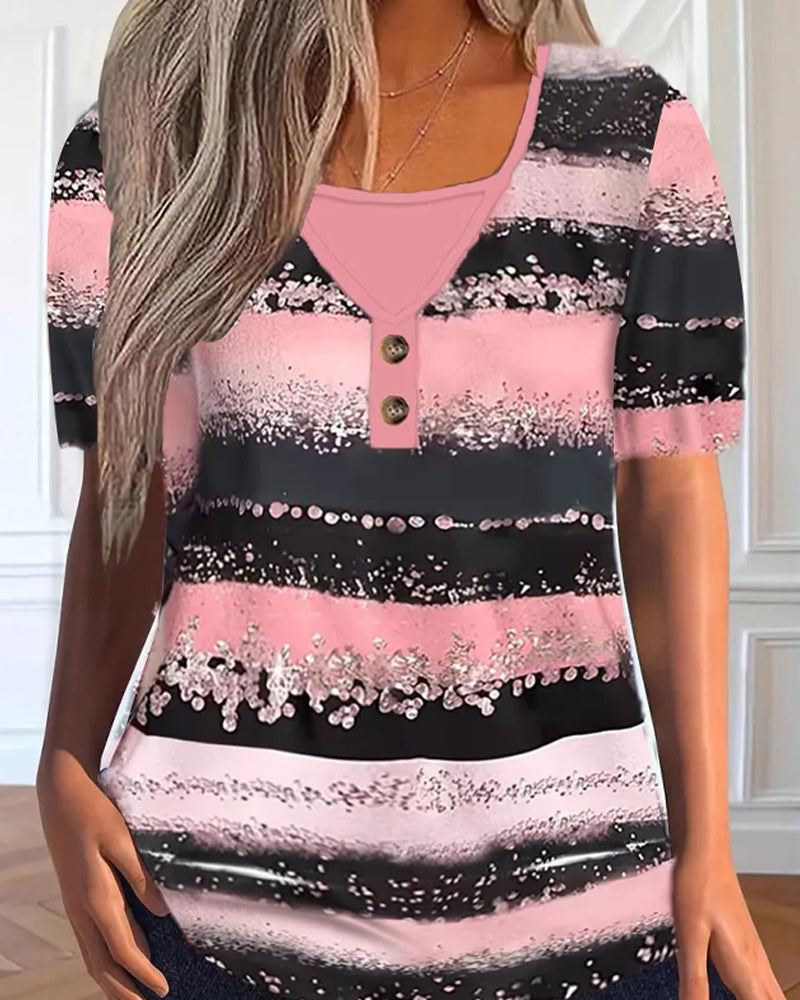 Print Patchwork Fake Two Piece T-Shirt