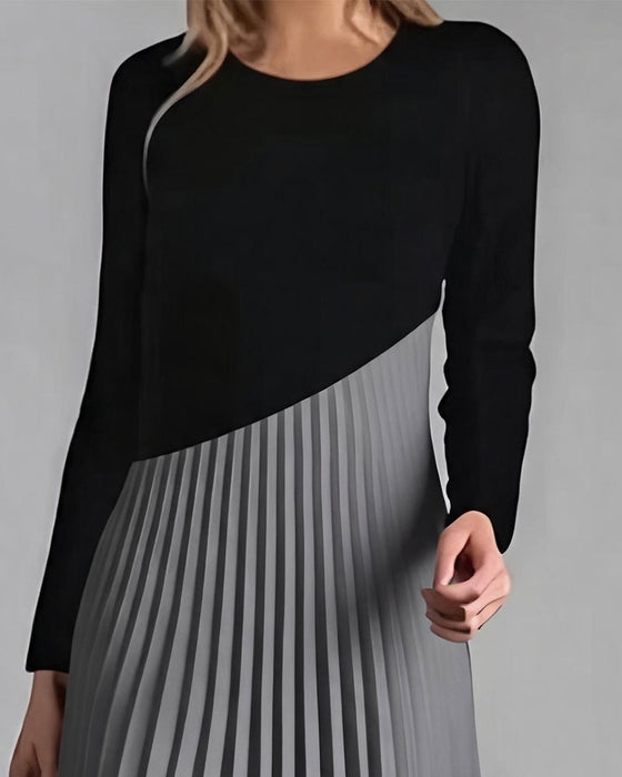 Patchwork Pleated Midi Dress
