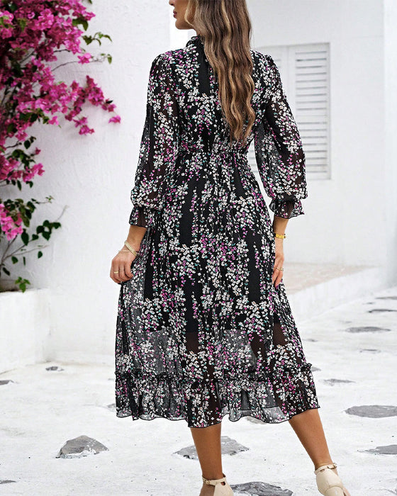 V-neck printed elegant dress