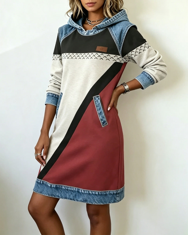 Color Block Long Sleeve Dress