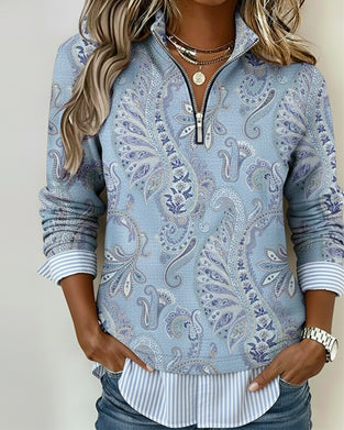 Cashew Flower Half Zip Collar Sweatshirt