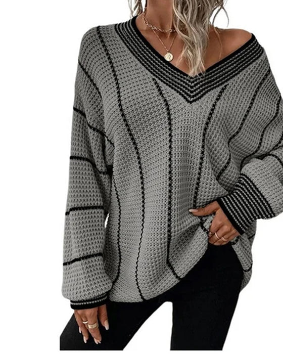 Casual Loose Fit Stripe Pullover Sweater