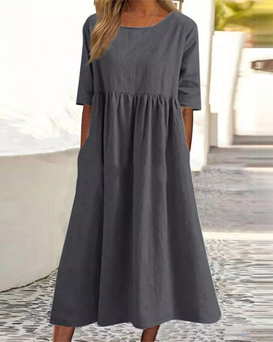 Short Sleeve Pocket Ruched Dress