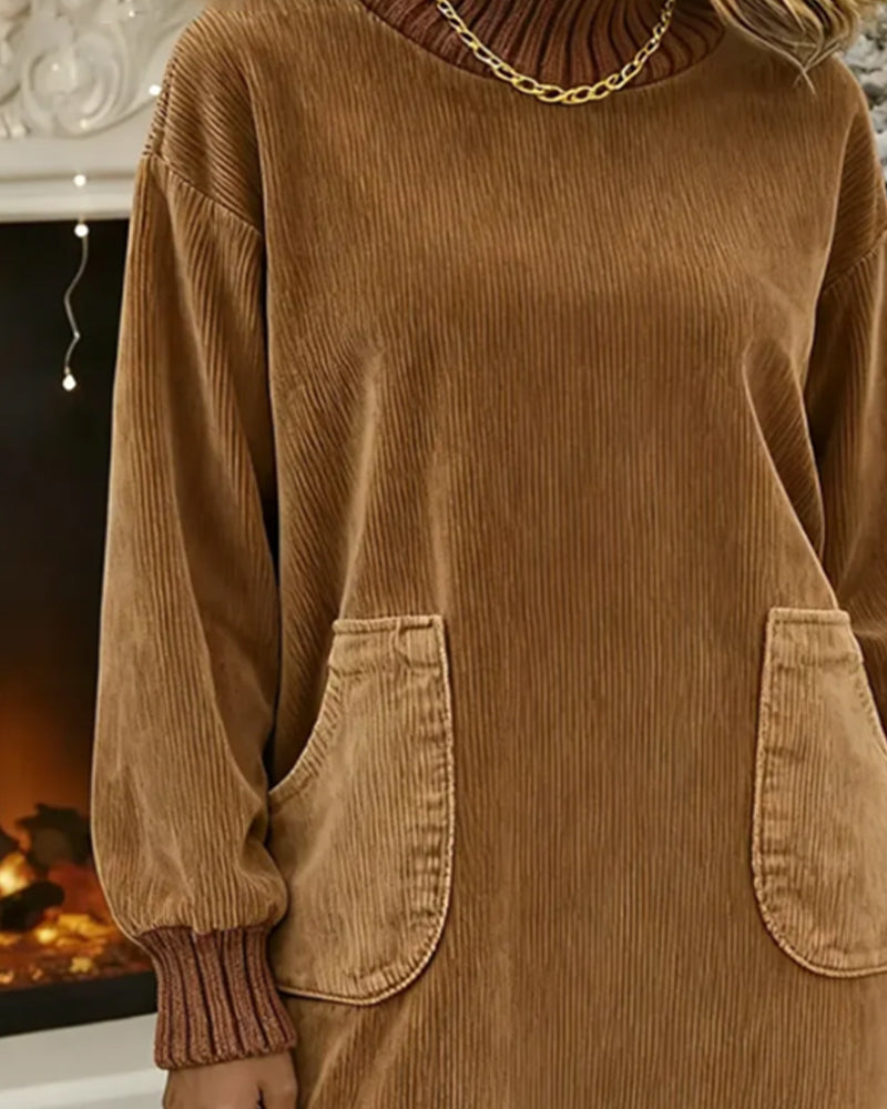 High-Neck Long-Sleeved Retro Dress