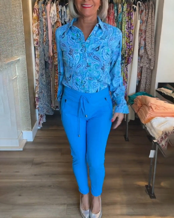 Long Sleeve Printed Vacation Shirt