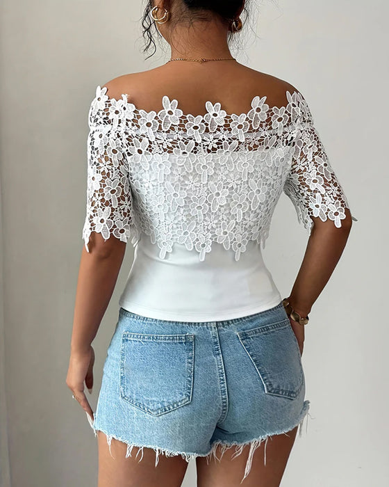 Off-Shoulder Floral Lace Top Blouse