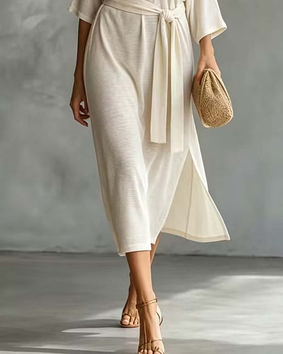 Off-Shoulder Tie Slit Dress