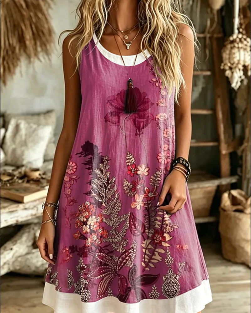 Sleeveless Printed A-Line Dress