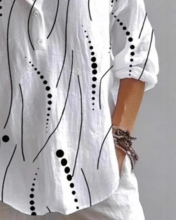 Polka Dot Striped Collared Blouse