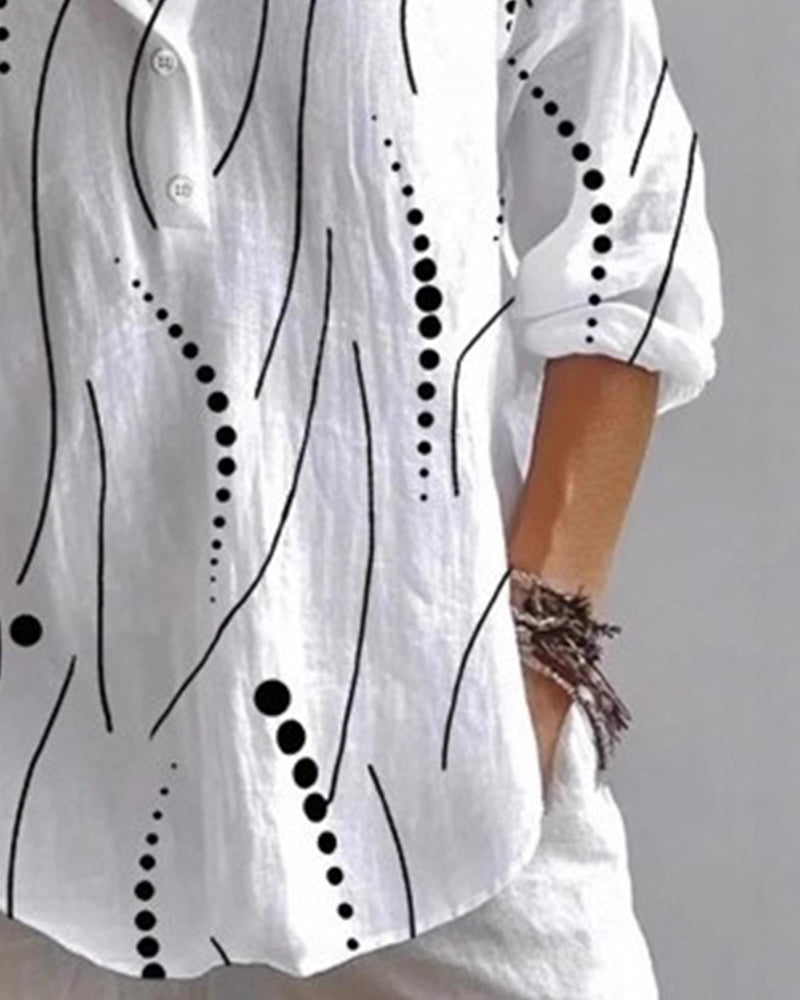 Polka Dot Striped Collared Blouse