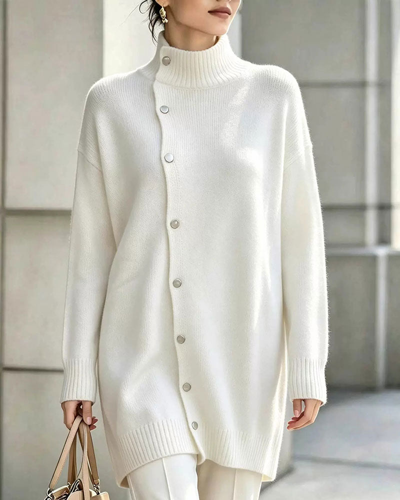 Turtleneck Single Breasted Cardigan