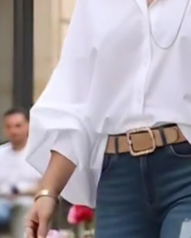 Lantern Sleeve Collared Fashion Shirt