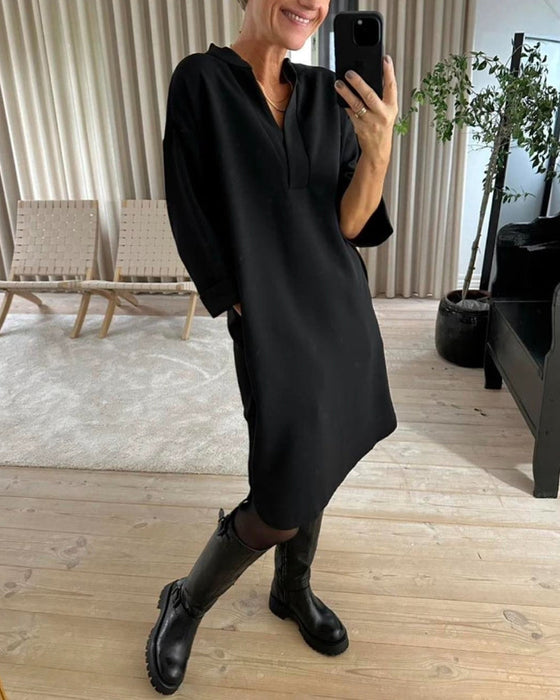 Shift dress with pocket and V-neck