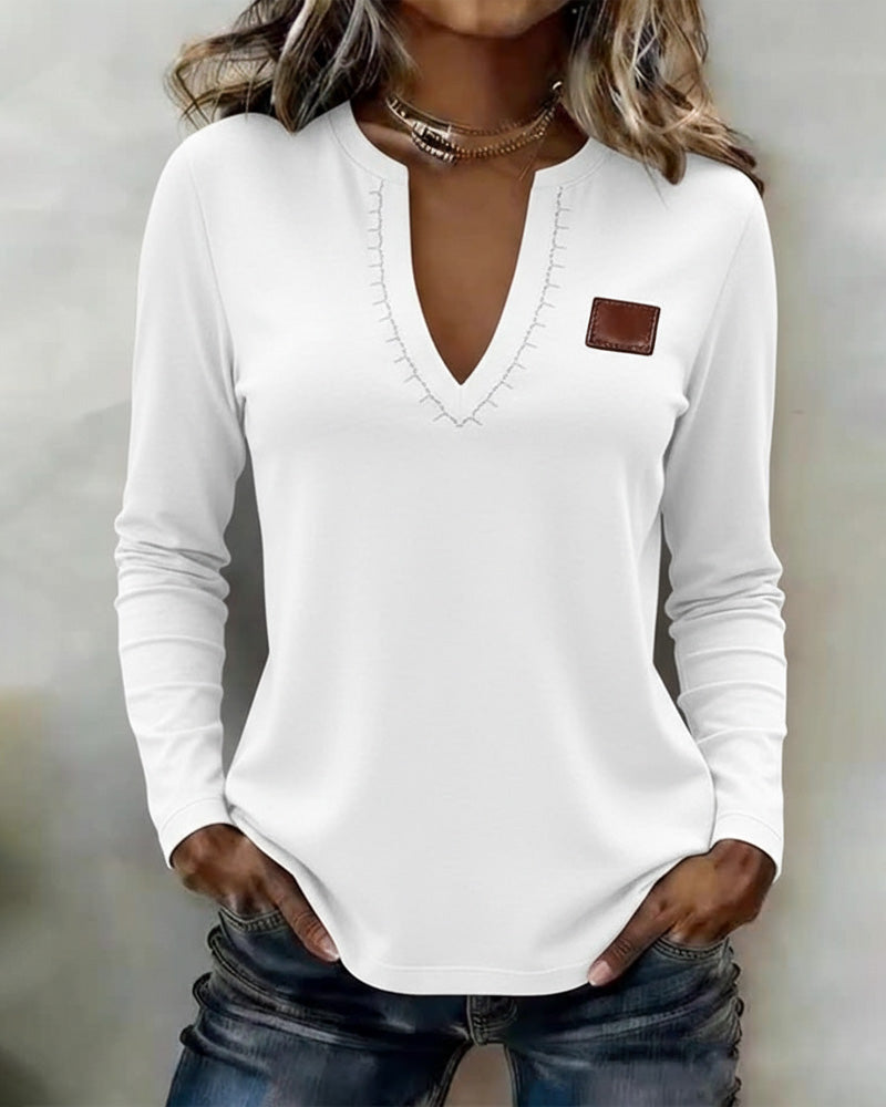 V-Neck Solid Color Stylish Casual Top