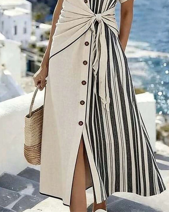 Short Sleeve Slit A-Line Dress