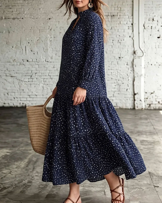 V-Neck Polka Dot Ruffle Tiered Dress