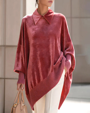 Lapel Loose Lantern Sleeve Sweatshirt