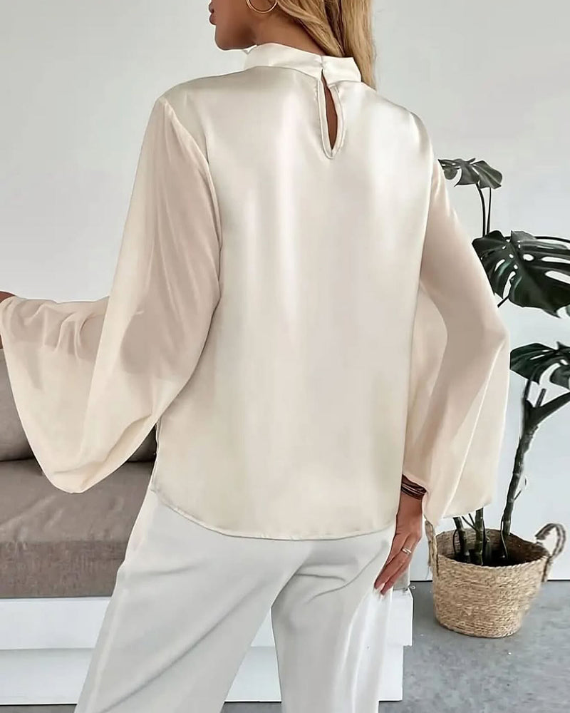 Elegant Solid Color Stand Collar Blouse