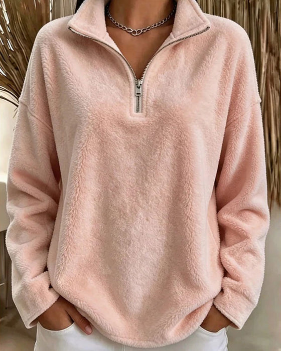 Zip Small Stand Collar Pullover Sweatshirt