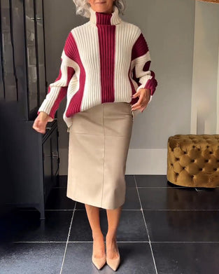 High Collar Vertical Striped Jumper