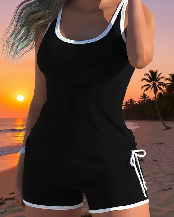 Color-Blocked U-Neck Tankini