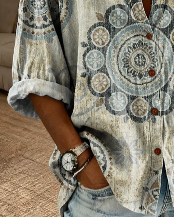 Mandala Pattern Drop Shoulder Sleeve Shirt