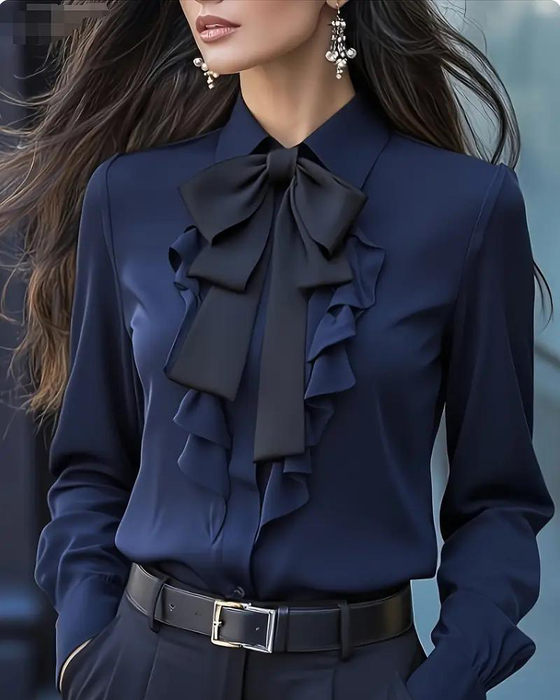 Bow Ruffle Long-Sleeved Shirt