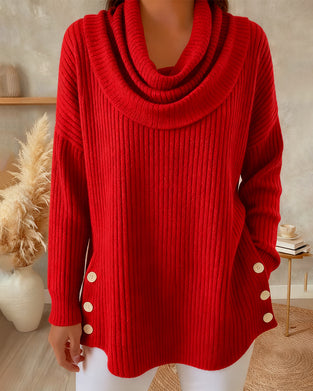 Draped Collar Button-Down Jumper