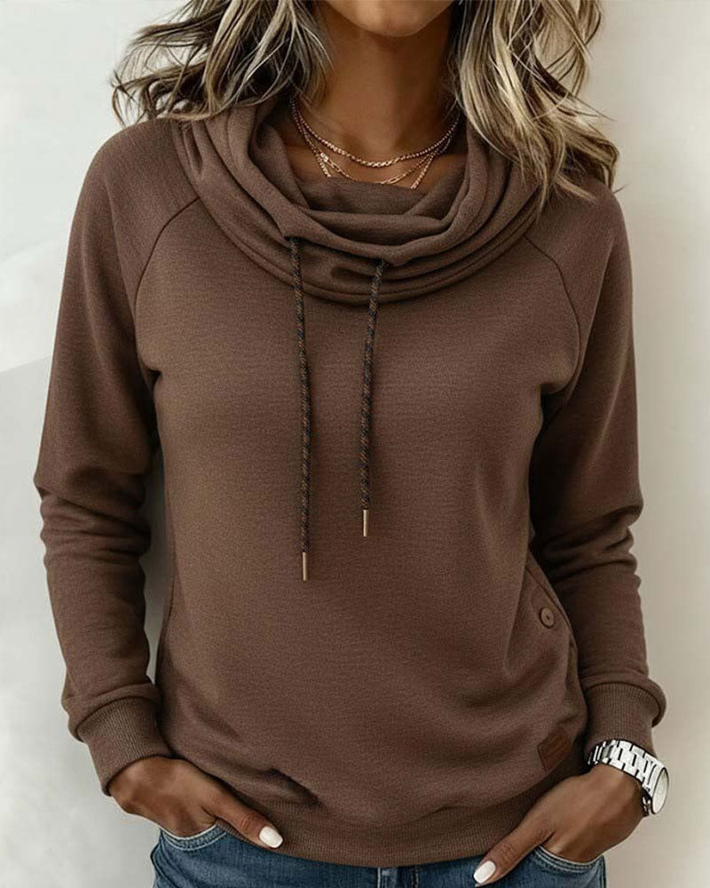 Mock Neck Tie Casual Pullover Sweatshirt