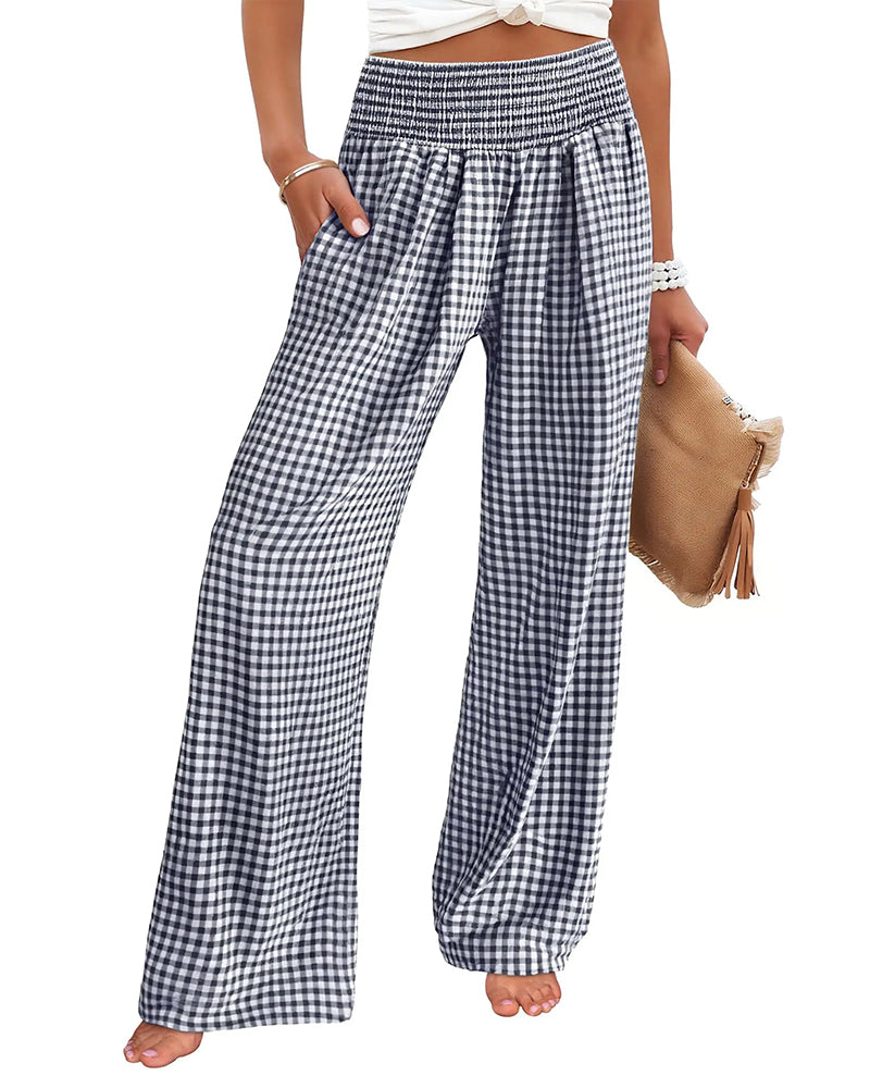 High Waist Checkered Wide Leg Pants