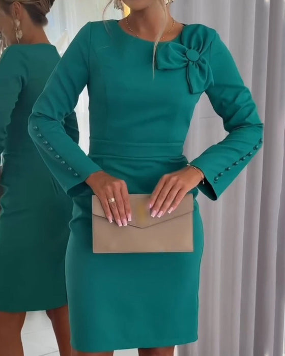Bow Detail Long Sleeve Casual Dress