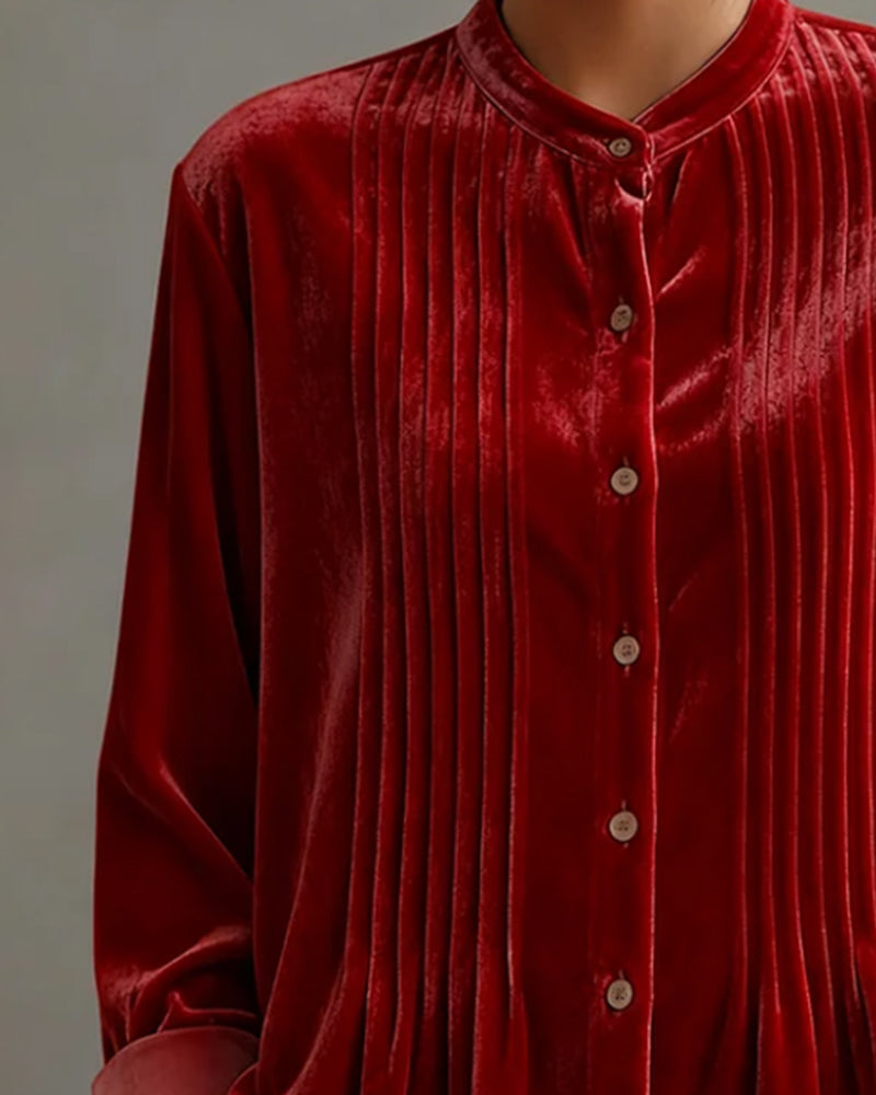 Pleated Solid Color Fashionable Shirt