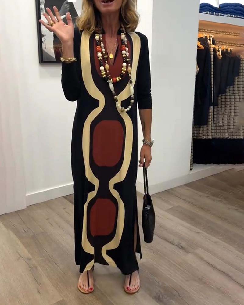 V-Neck Printed Street Style Dress