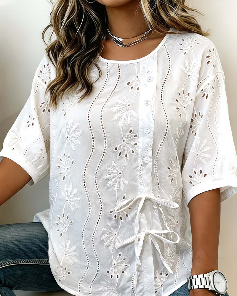 Side Tie Cut-Out Blouse