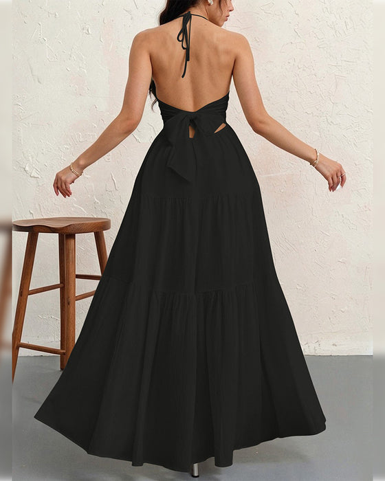 Fashion Solid Halter Dress