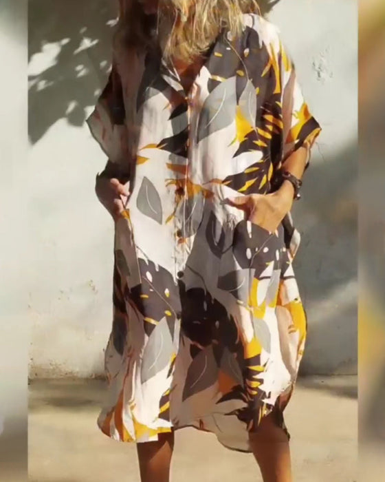 Pocket maple leaf print dress