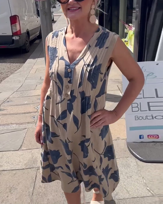 V-Neck Sleeveless Printed Dress