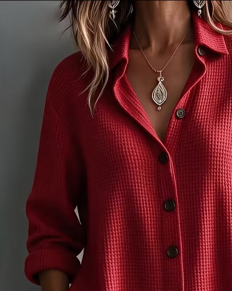 Lapel Solid Button Shirt