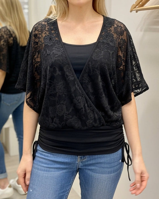 Stylish Batwing Sleeve Solid Color Top