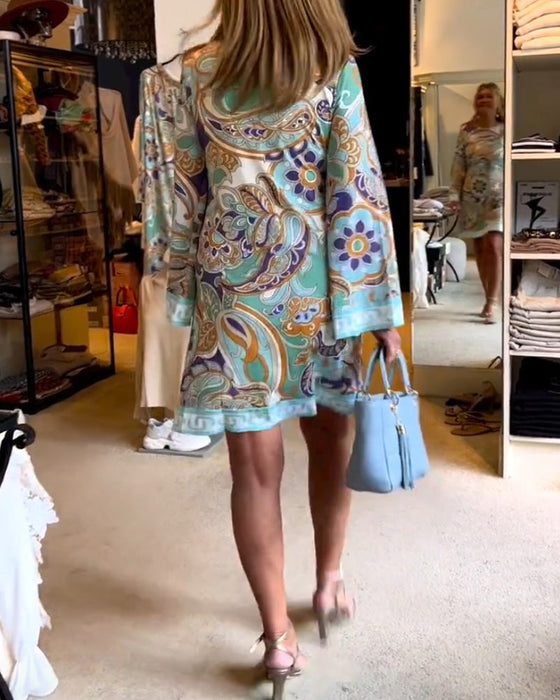 Round neck straight printed dress