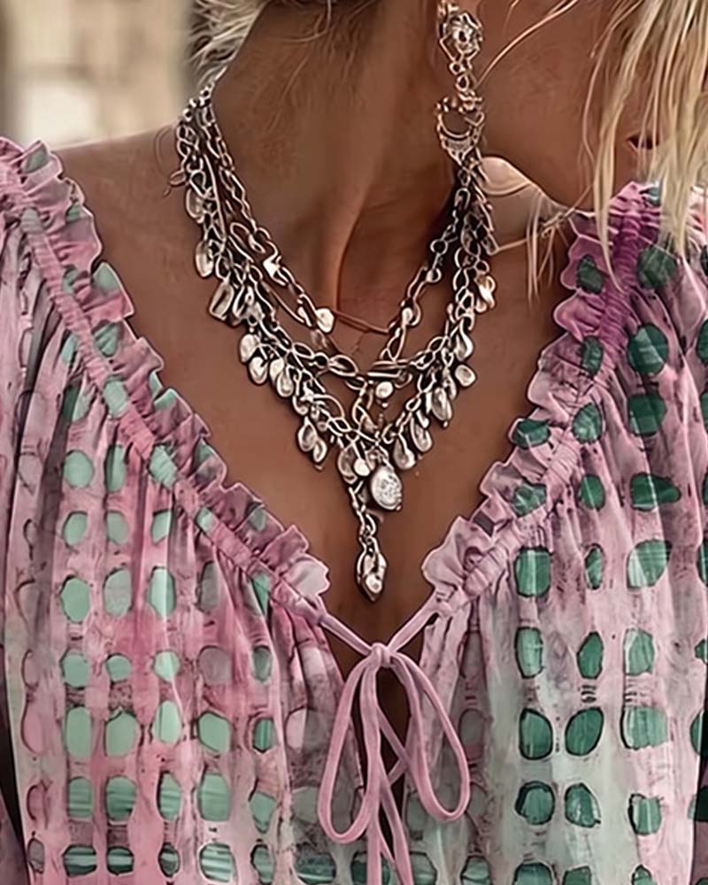 Polka Dot Lace Up Blouse