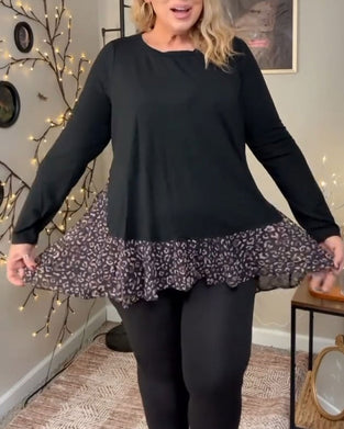Round Neck Long Sleeve Printed Top