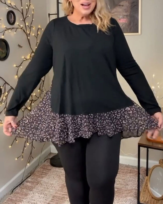 Round Neck Long Sleeve Printed Top