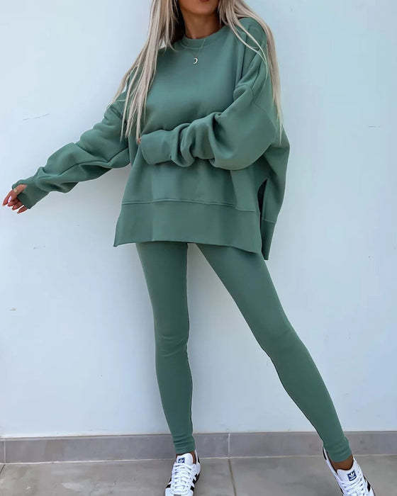 Slim Pants Loose Sweatshirt Set
