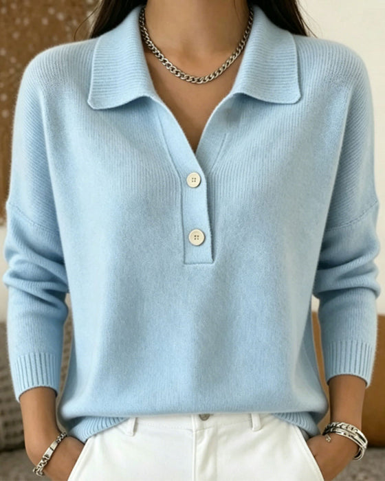 Half-Placket Button Casual Pullover