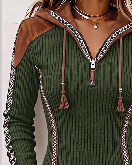 Hooded Zip Casual Top