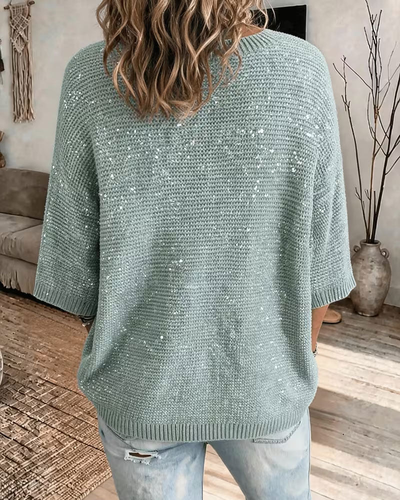 Crew Neck 3/4 Sleeve Casual Pullover